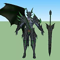 Game And Movie Mythical Character With Black Wings Green Accents And Spears