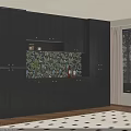 Modern Dark Sideboard With Patterned Backsplash Decorative Bottles And Wooden Floor