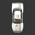 White Racing Car With Colorful Stripes Sponsor Logos And Streamlined Design