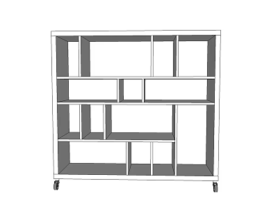 Modern Bookcase Featuring Multiple Open Compartments Different Sizes And Mobile Wheels For Storage 3d model