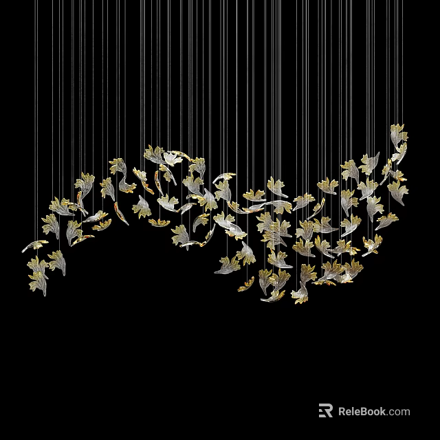 Elegant Modern Chandelier with Gold Silver Leaf Shaped Decorations Hanging from Ceiling 3d model