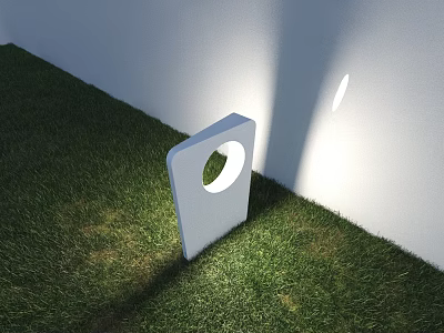 Modern White Outdoor Light With Square Design Circular Cutout On Grass Casting Light Spot 3d model