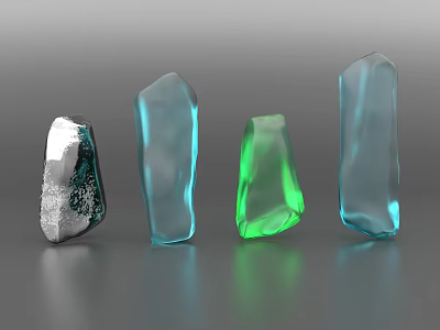 Natural Raw Gemstones In Silver Blue Green Hues For Jewelry Creation 3d model