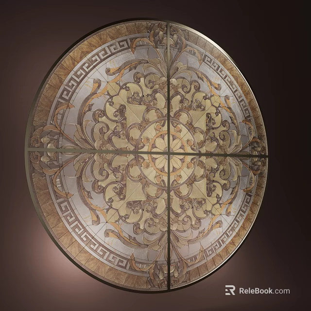 Elegant Circular Wall Decor Featuring Intricate Classic Patterns And Golden Tones Design 3d model