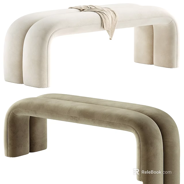 Modern Curved Velvet Stools In Light Beige And Brown Minimalist Design 3d model 