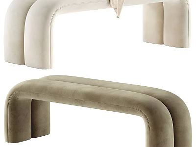 Modern Curved Velvet Stools In Light Beige And Brown Minimalist Design 3d model