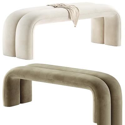 Modern Curved Velvet Stools In Light Beige And Brown Minimalist Design 3d model