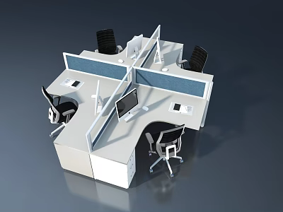 Modern Office Workstations With Swing Doors Partition Screens And Black Chairs 3d model