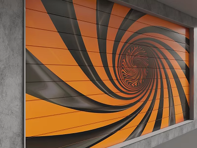 Stylish Accent Wall With Orange And Black Spiral Stripes For Modern Interior Design 3d model