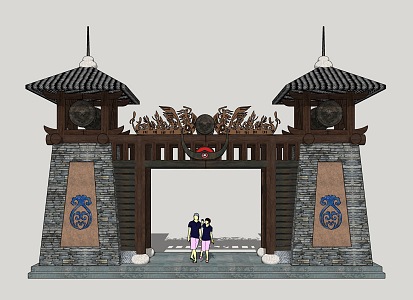 Ethnic Style Gate Miao Village Gate 3d model