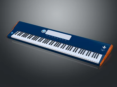 Modern Electronic Keyboard with Blue Casing Orange Trim Black White Keys and Digital Screen 3d model