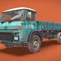 Teal Vintage Flatbed Truck With White Roof And Worn Rustic Details