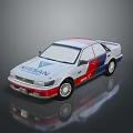 Nissan Classic Sedan Model With Red White Blue Stripes And Reflective Surface