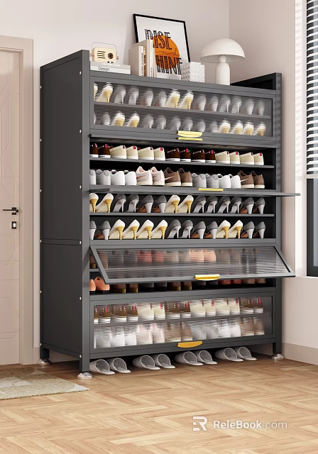 Modern Entryway Shoe Side Cabinet With Glass Doors And Multiple Layers 3d model 