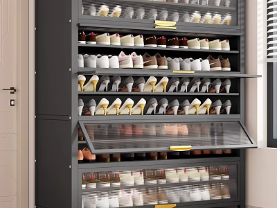 Modern Entryway Shoe Side Cabinet With Glass Doors And Multiple Layers 3d model