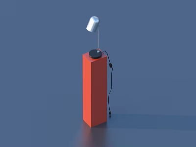 Modern Table Lamp With Silver Head On Red Cubic Base And Black Cable 3d model
