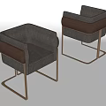 Modern Single Sofa With Gray Fabric And Brown Leather Armrests Metal Frame