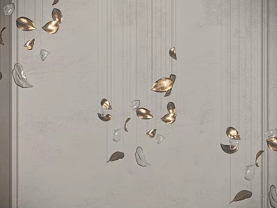Modern Metallic Leaf Petal Design Chandelier For Hanging Decor On Grey Wall Background 3d model