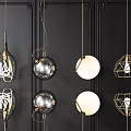 Modern Pendant Lights With Glass Metal Designs Spherical And Geometric Shapes On Dark Wall