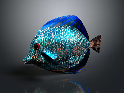 Colorful Tropical Fish With Blue Green Scales Red Eyes And Brown Tail 3d model