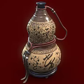 Traditional Gourd Ornament Decoration Set With Decorative Patterns Chinese Characters Red String And Base