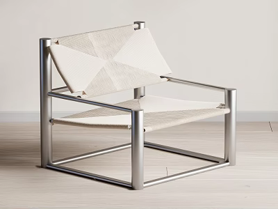 Modern Leisure Chair With Metal Frame And Woven Beige Seat Minimalist Design 3d model