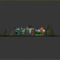 Futuristic Sci-Fi Scene Featuring Circular Platform Water Islands Rocky Mountains And Colorful Characters