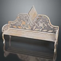 Outdoor Bench With Light Wooden Finish Intricate Carved Patterns And Diamond Backrest Design