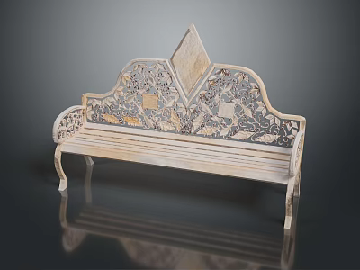 Outdoor Bench With Light Wooden Finish Intricate Carved Patterns And Diamond Backrest Design 3d model