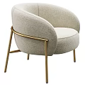 Light Beige Upholstered Accent Chair With Curved Back And Gold Metal Legs