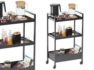 Multi Tiered Rolling Cart With Kitchen Items Drinks And Magazines 3d model