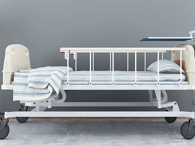 Adjustable Medical Bed With Side Rails Mattress And Mobile Wheels For Hospital Use 3d model