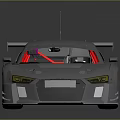 Silver High Performance Race Car With Red Rims Rear Spoiler And Yellow Headlights