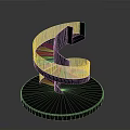 Modern Spiral Architectural Design With Rotating Metal Structure And Wooden Details 3d model