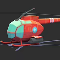 Red Low Poly Helicopter 3D Model With Rotors And Landing Gear 3d model