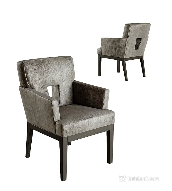 Gray Upholstered Single Sofa With Armrests Dark Wood Legs And Square Cutout Backrest 3d model 