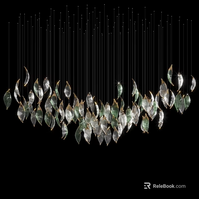 Elegant Hanging Leaf Shaped Wall Decor With Transparent Green Elements And Golden Edges 3d model 