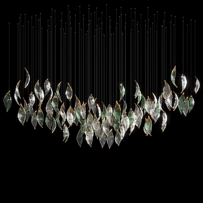 Elegant Hanging Leaf Shaped Wall Decor With Transparent Green Elements And Golden Edges 3d model
