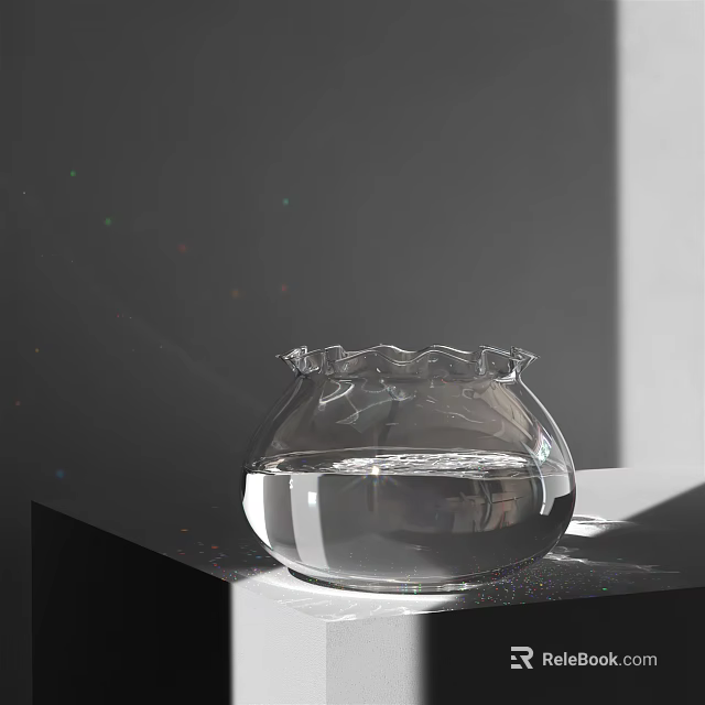 Clear Glass Fish Tank With Water On Tabletop Modern Minimalist Aquarium Design 3d model 