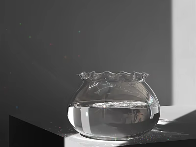 Clear Glass Fish Tank With Water On Tabletop Modern Minimalist Aquarium Design 3d model