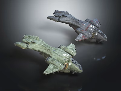 Two Green And Gray Futuristic Sci-Fi Fighter Jets With Advanced Design And Detailed Structure 3d model