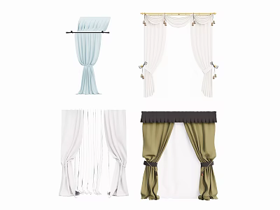 Stylish Curtains in Light Blue White and Dark Green with Decorative Elements and Designs 3d model