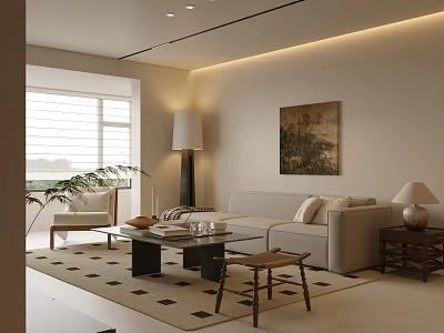 Modern Living Room Interior Design With Sofa Coffee Table Rug And Wall Painting 3d model