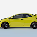 Yellow Honda Sports Car With Black Roof Rear Spoiler And Black Wheels