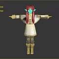 Fantasy Character With White Long Hair Elf Ears White Robe Gold Trim Blue Pants Boots