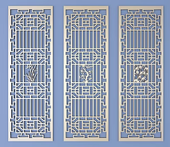 Chinese-style openwork window pane lattice openwork carved flower 3d model