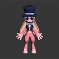 Pink Rabbit Character With Large Eyes Blue Top Hat And Vest Standing In Black Background