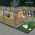 Wooden Pergola Design With Bookshelves Green Plants Stone Decor And Outdoor Seating