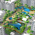 Large Residential Complex With High Rise Apartment Buildings Green Spaces And Water Feature