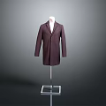 Dark Purple Coat Displayed On White Mannequin With Metal Stand And Gray Background